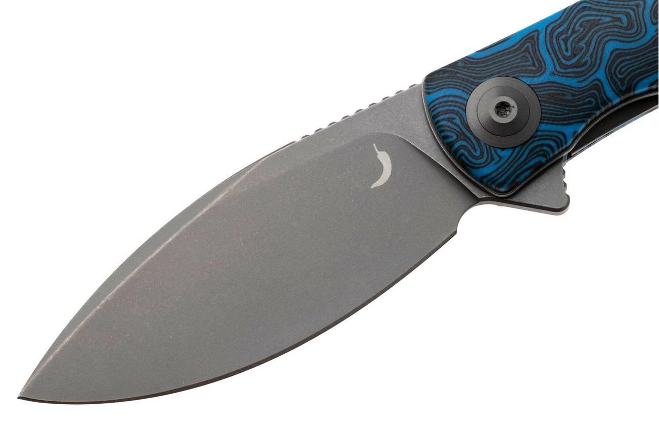 Trollsky Knives Mandu EVO MTE011 Stonewashed 14C28N, Blue Turtle G10, zakmes, Michael Trollsky design