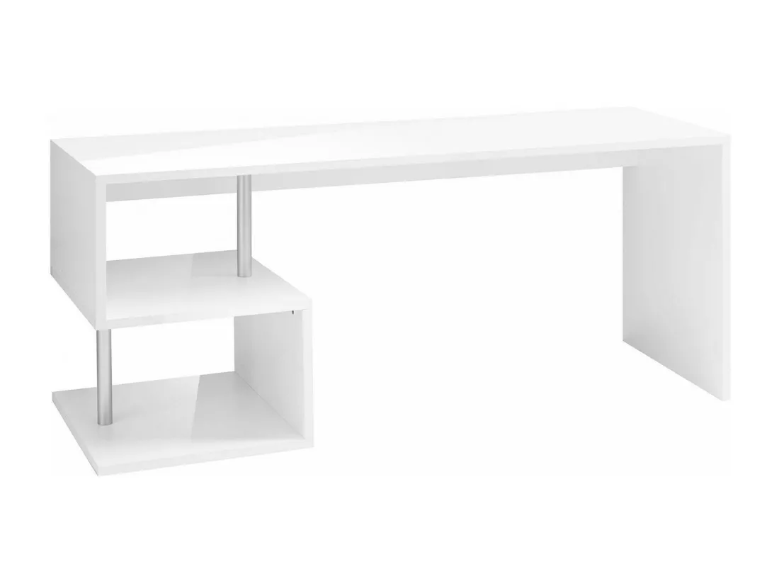 Bureau Dmarusi, Bureau PC Linéaire, Table de bureau polyvalente, Bureau gain de place multi-positions, 100% Made in Italy, 180x60h78 cm, Blanc brillant