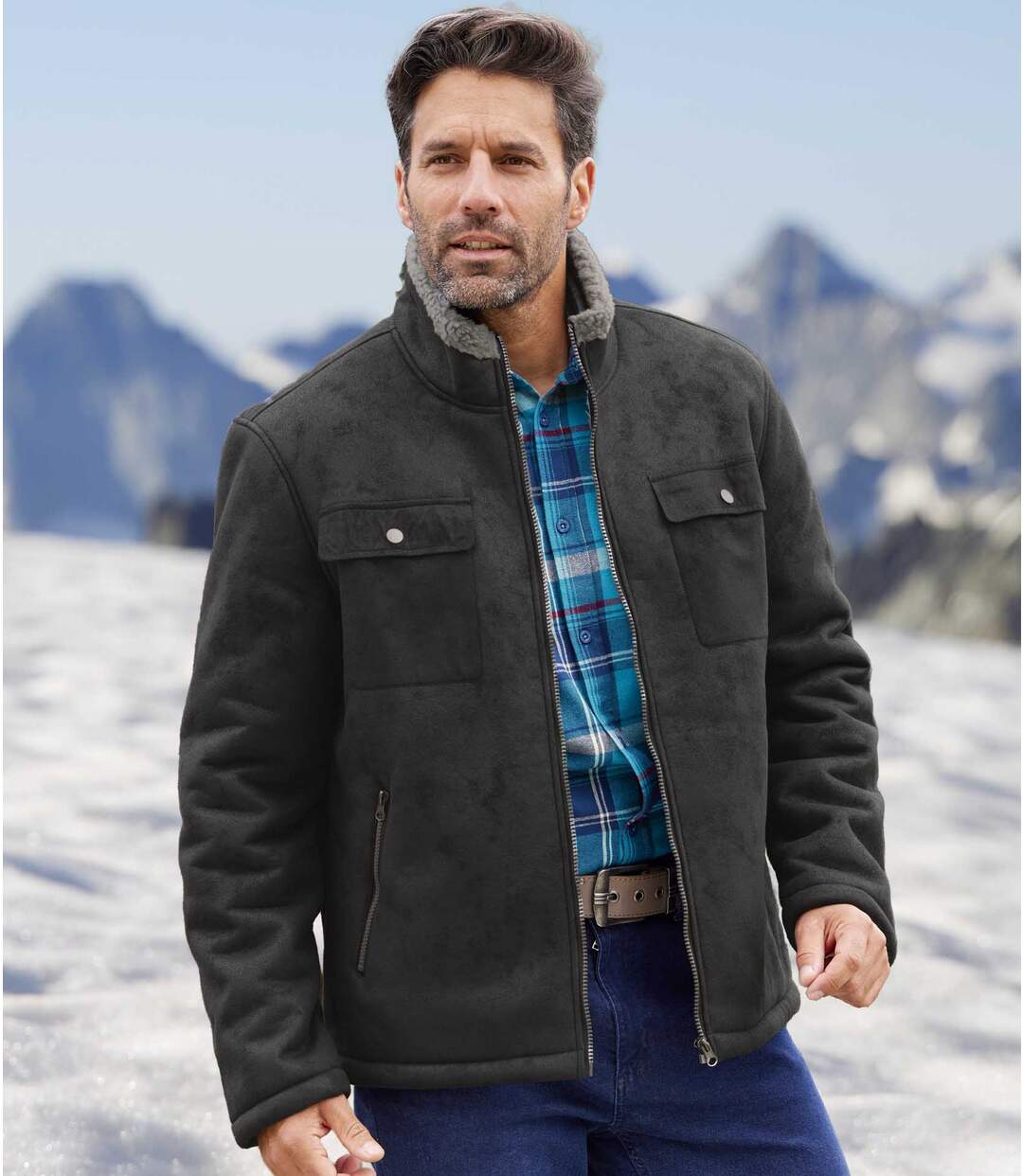 Blouson Aviateur Suédine Noir Doublé Sherpa