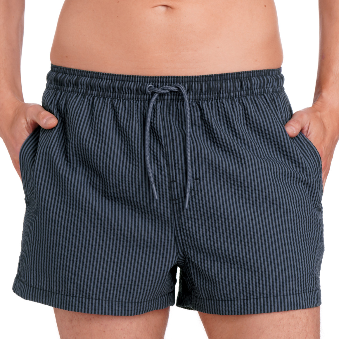 Jonas Nielsen Herren Badeshorts in Seersucker-Struktur dunkelblau / blau