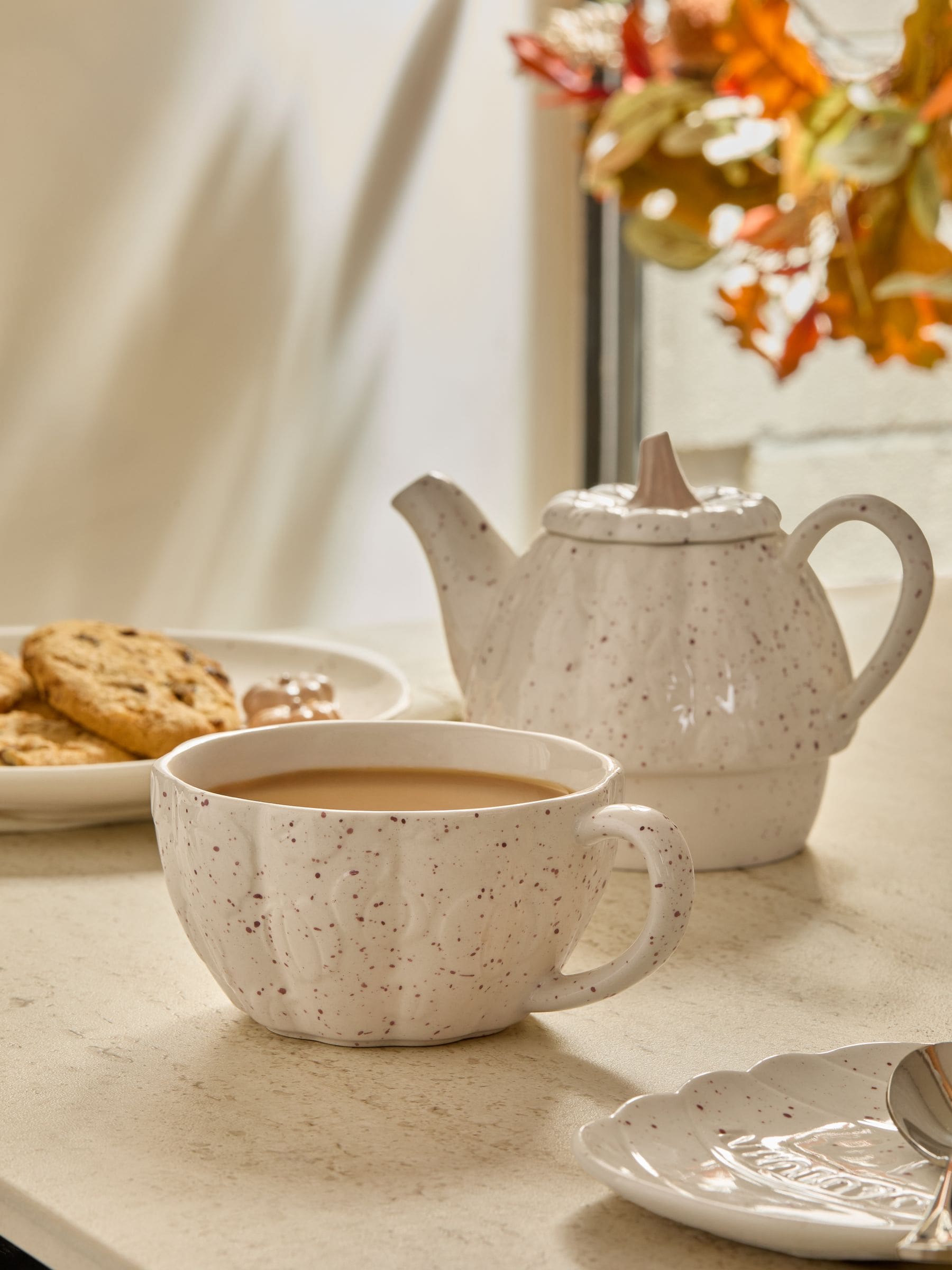 Speckle Pumpkin Stacking Teapot and Teacup