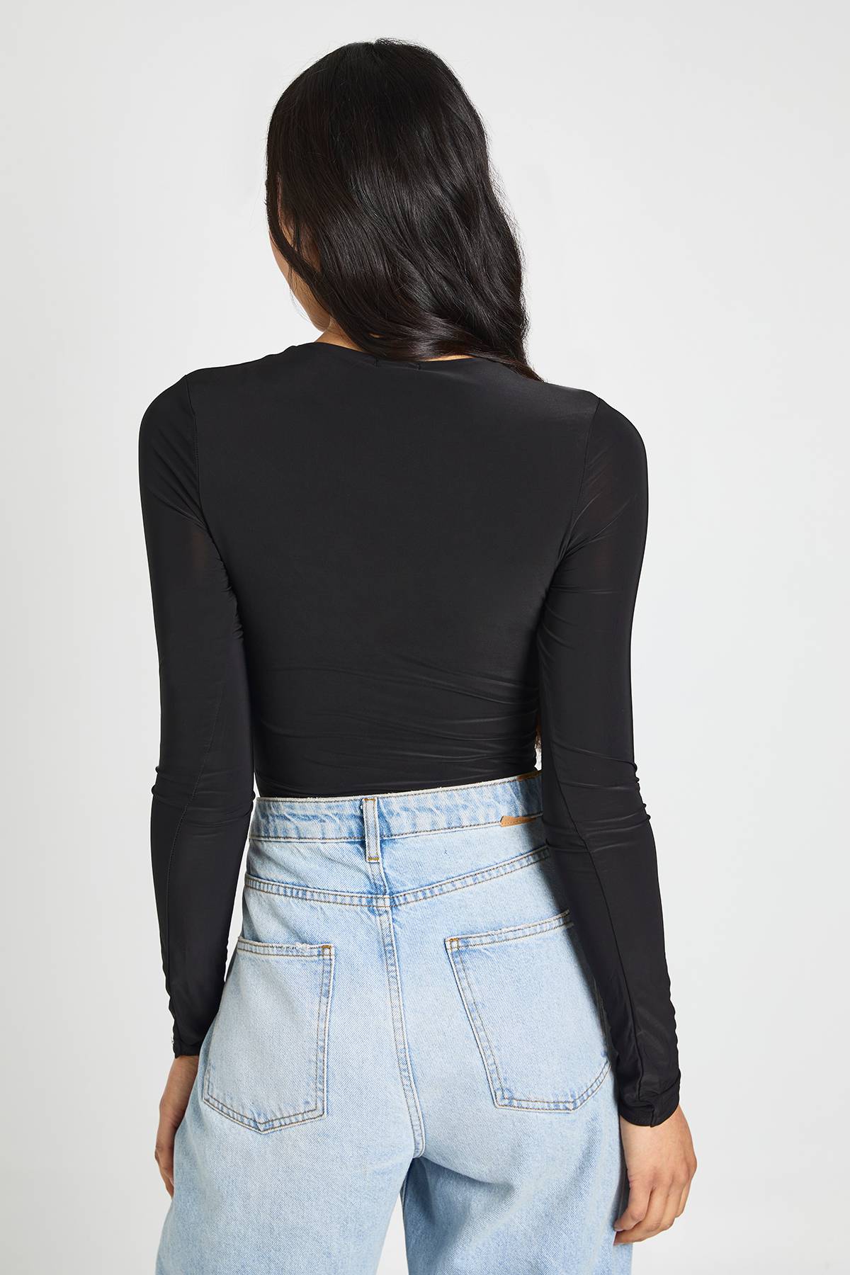 boohoo Body À Manches Longues Col Rond En Jersey Slinky Double Épaisseur Coupe Tall