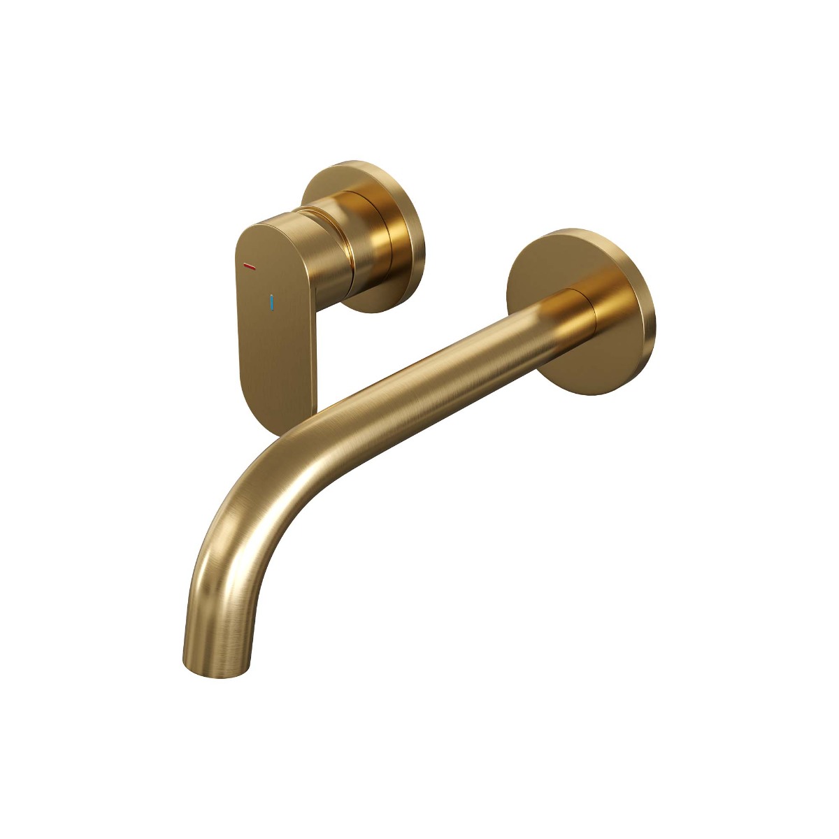 Brauer Gold Edition ColdStart wastafelkraan inbouw gebogen uitloop en rozetten model C2 geborsteld messing PVD