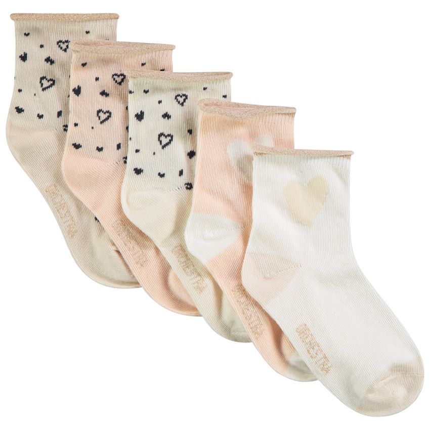 Lot de 5 paires de chaussettes Cœurs pour fille - Ecru