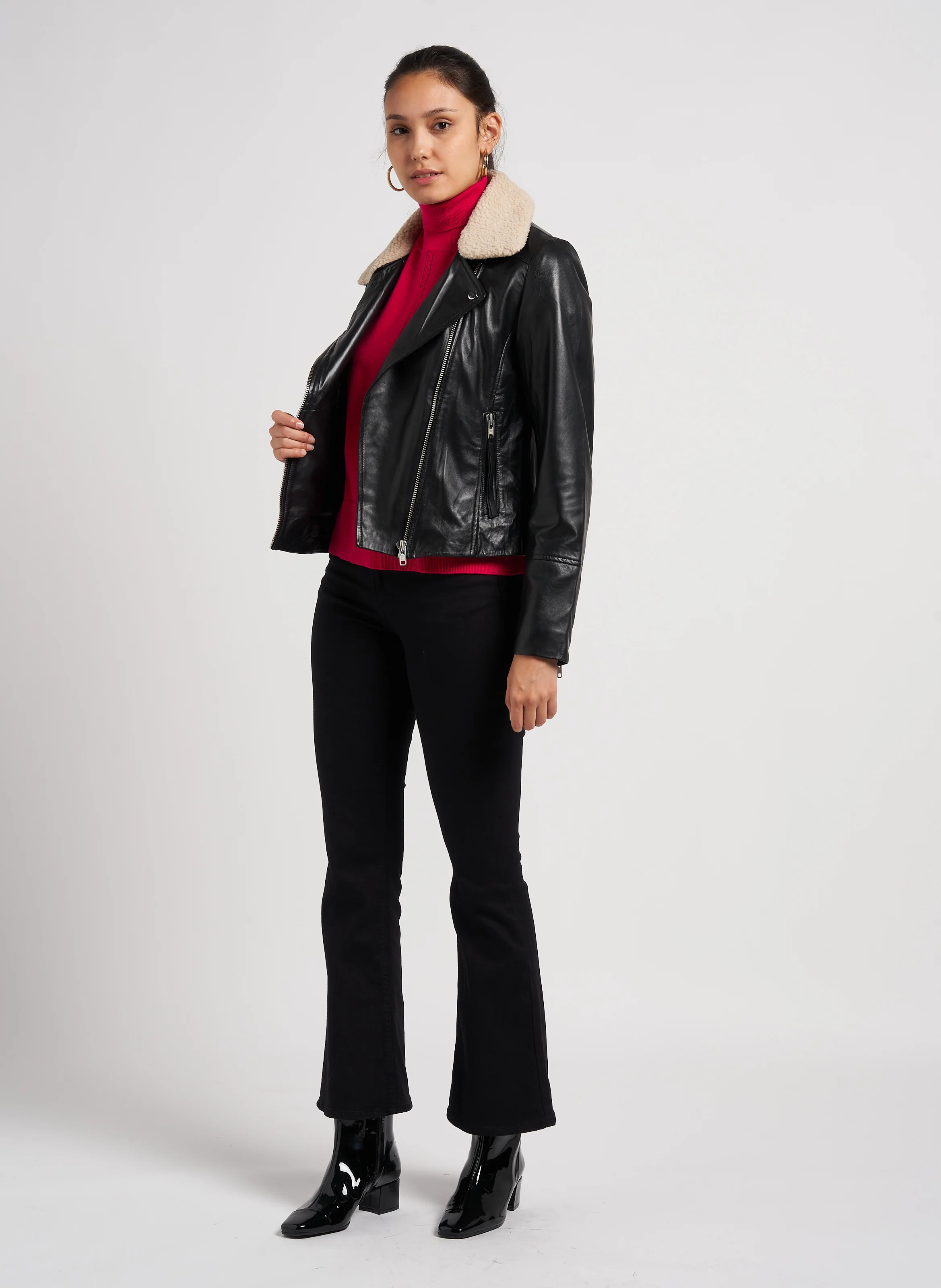 KATLA - Blouse court en cuir d'agneau | Noir