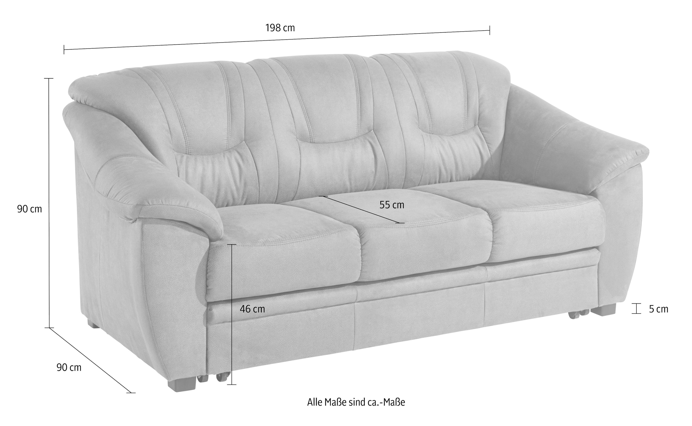 sit&more 3-Sitzer »Safira« inklusive komfortablem Federkern, wahlweise mit Bettfunktion