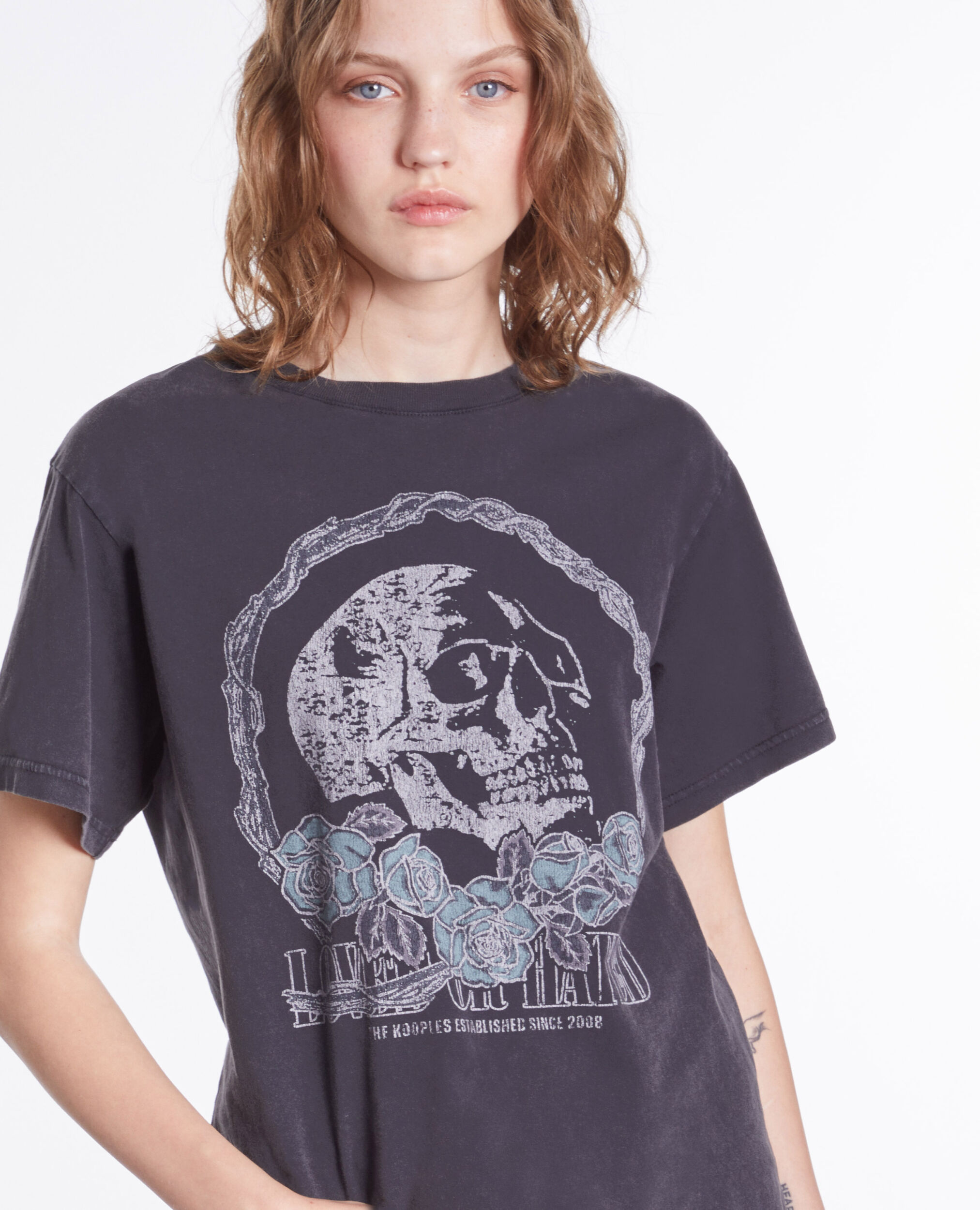 T-shirt noir avec sérigraphie Vintage skull