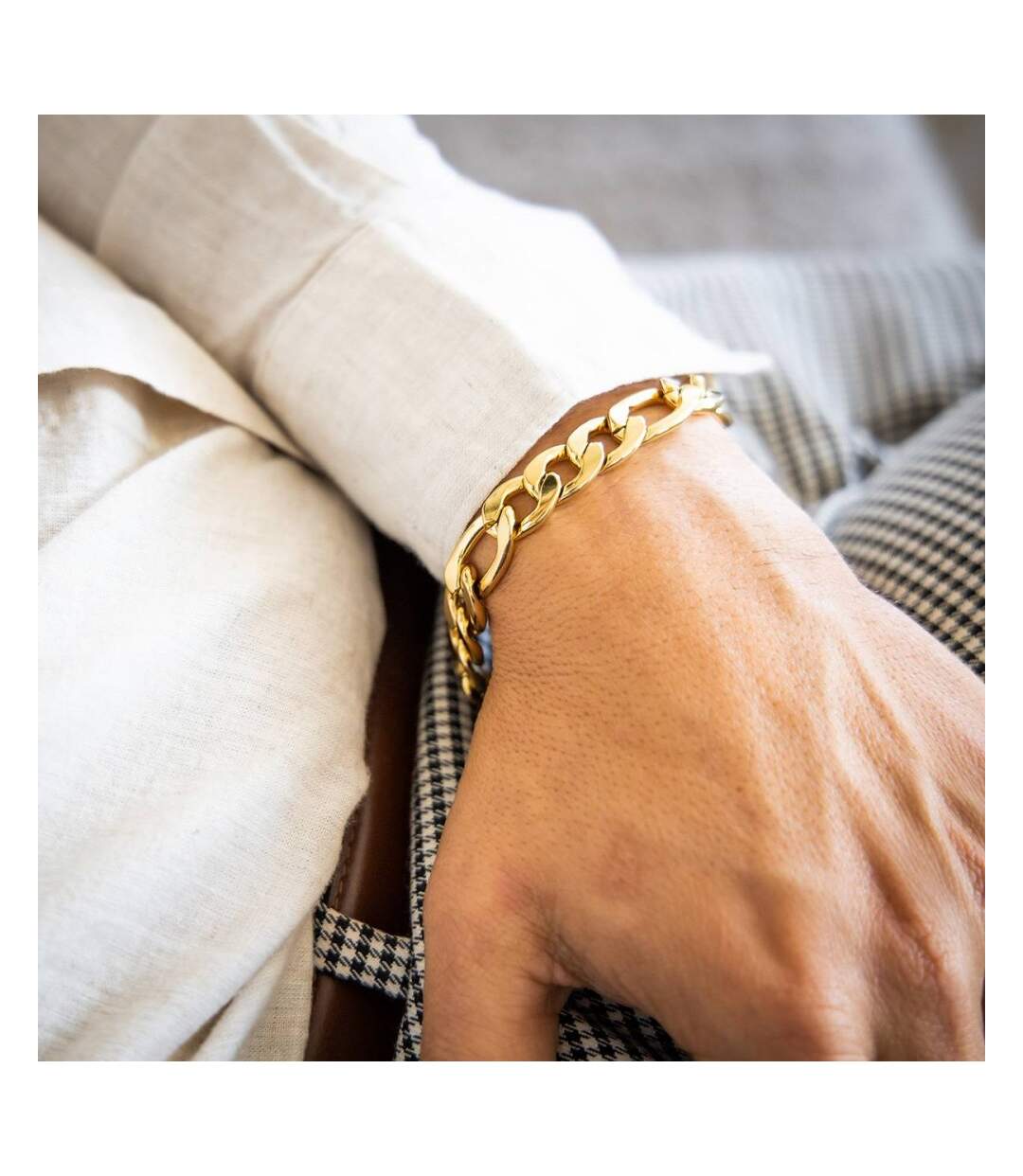 Beau Bracelet Homme Acier Doré