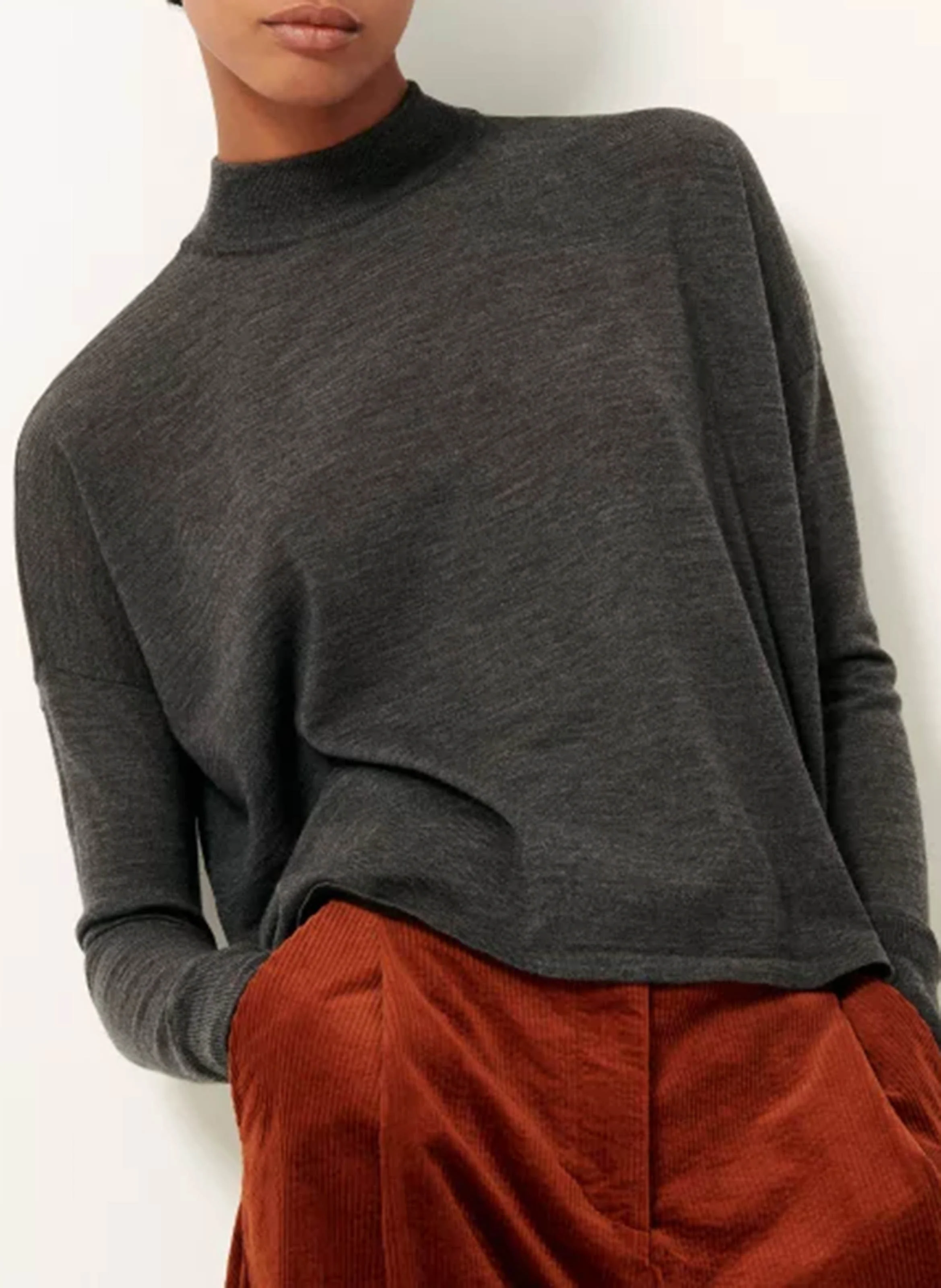 MASSA - Pull ample col montant en laine mérinos | Gris