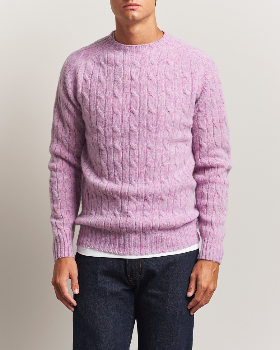 Harley Of Scotland Brushed Supersoft Lambswool Cable Sweetpea