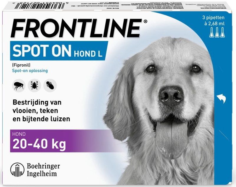 Frontline - Spot On - Anti Vlooien en Teken Hond - 3 Pipetten - 20-40 kg