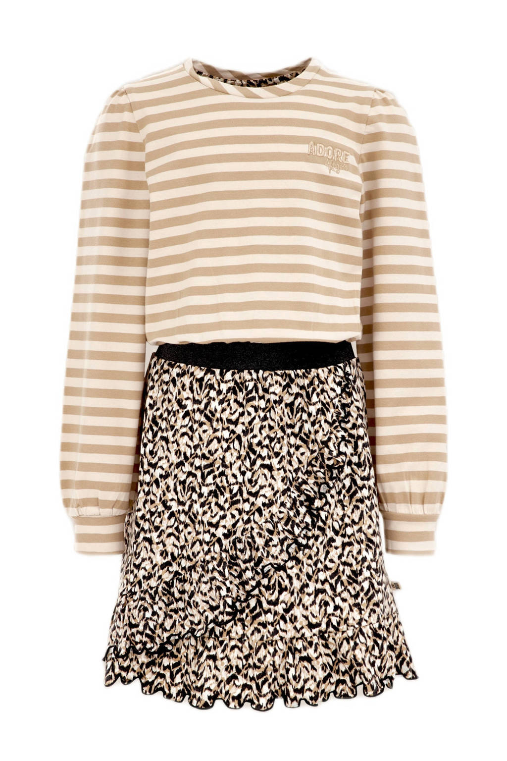 WE Fashion jurk met all over print beige/multicolor