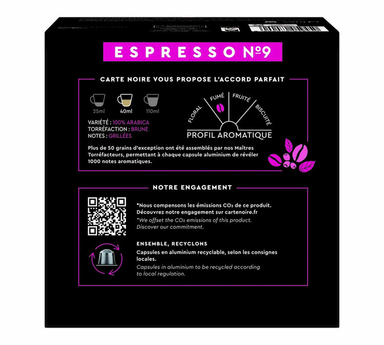 60 Capsules compatibles Nespresso® - Espresso Intense n°9 - CARTE NOIRE