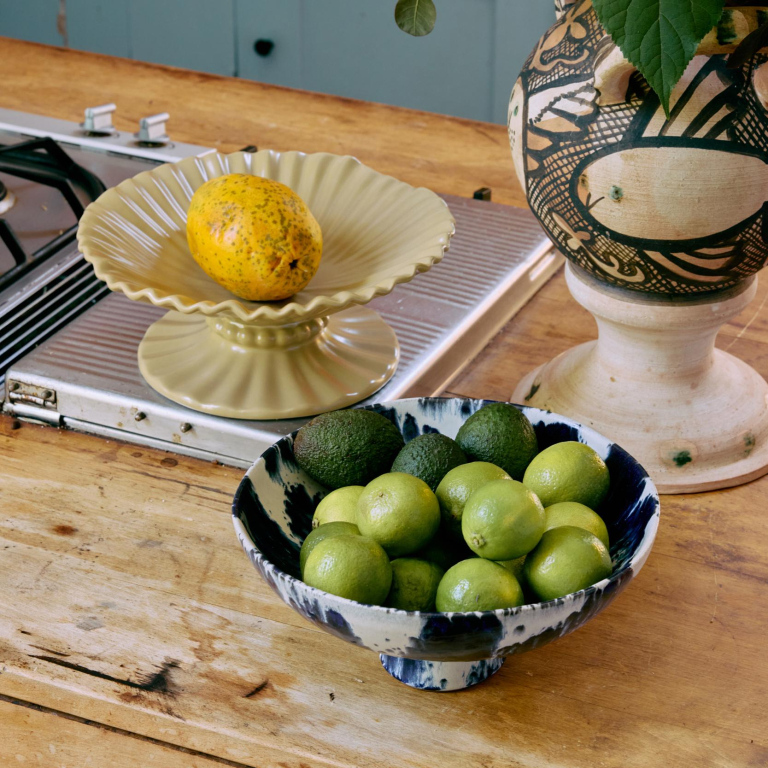 HKliving Ceramic schaal op voet, Indigo