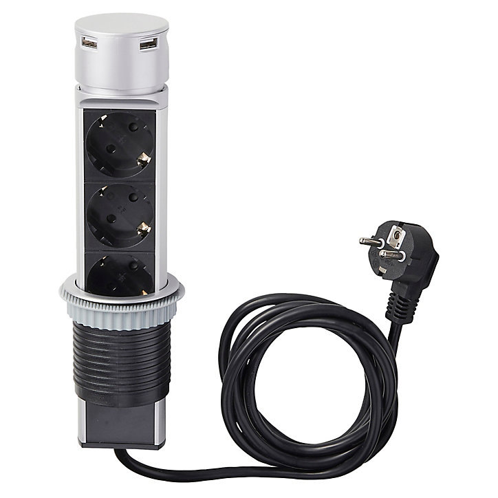 Multiprise 3 prises escamotable Otio 16A/2USB 2m