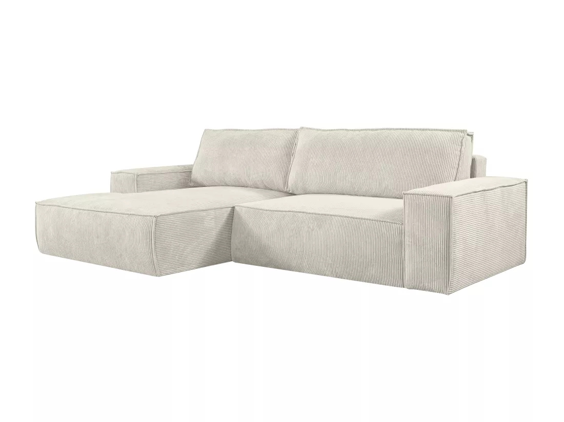 Canapé d'angle gauche convertible en velours côtelé beige AMELIA
