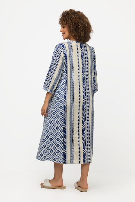 Kaftan, Ethnomuster, A-Linie, Tunika-Ausschnitt, 3/4-Arm