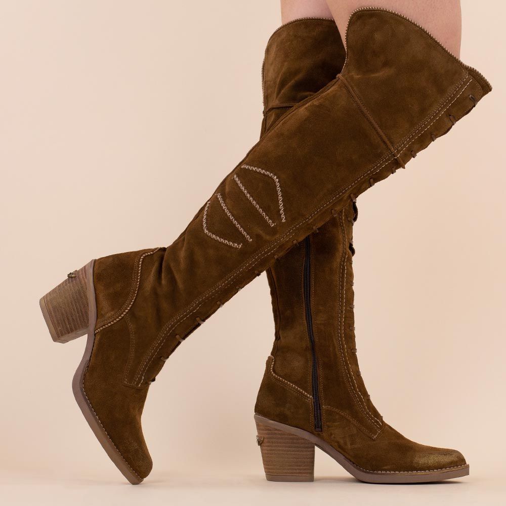 Nemonic Knee boots laces bruin 2248
