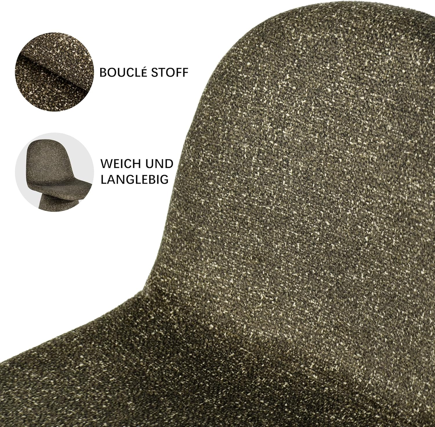 Duhome Esszimmerstuhl 360-Grad-Drehstuhl aus Bouclé Stoff moderner Loungesessel gepolsterter Polsterstuhl für Küche, Wohnzimmer, Schlafzimmer, Flur, Olivgrün