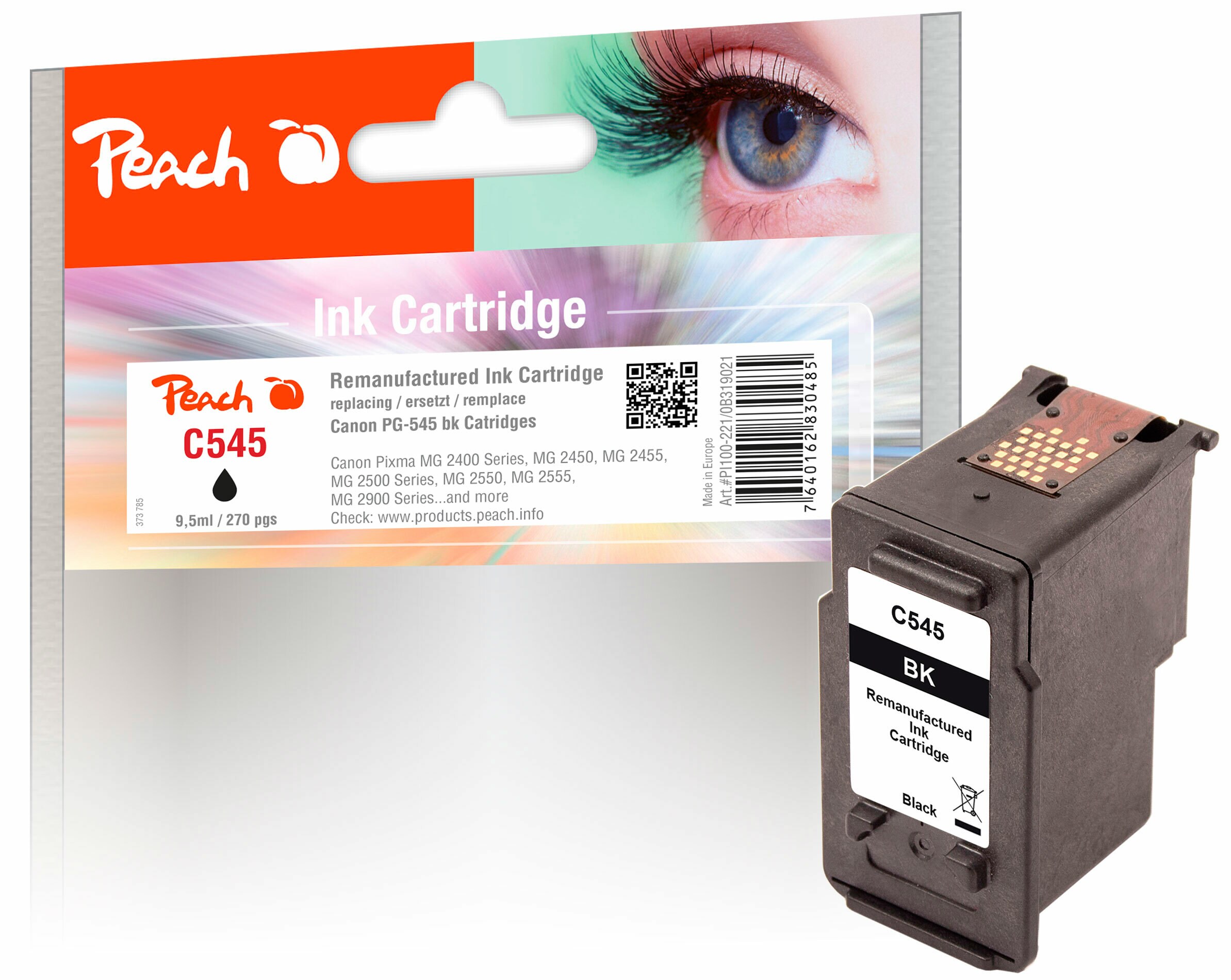 Peach C545 BK Druckkopf bk ersetzt Canon PG-545BK, 8287B001 für z.B. Canon Pixma TR 4550, Canon Pixma TR 4650, Canon Pixma TS 3450, Canon Pixma MX 495 (wiederaufbereitet)