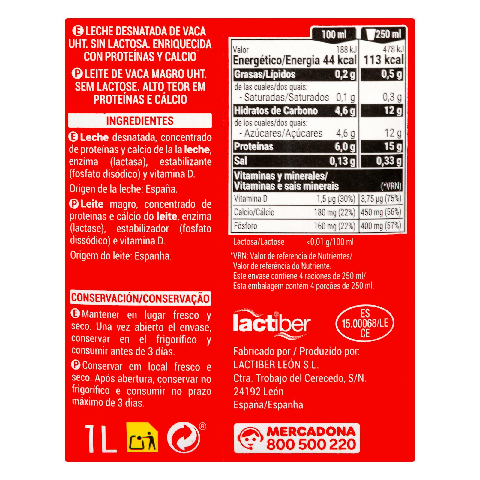 Lait écrémé Hacendado + Protéines