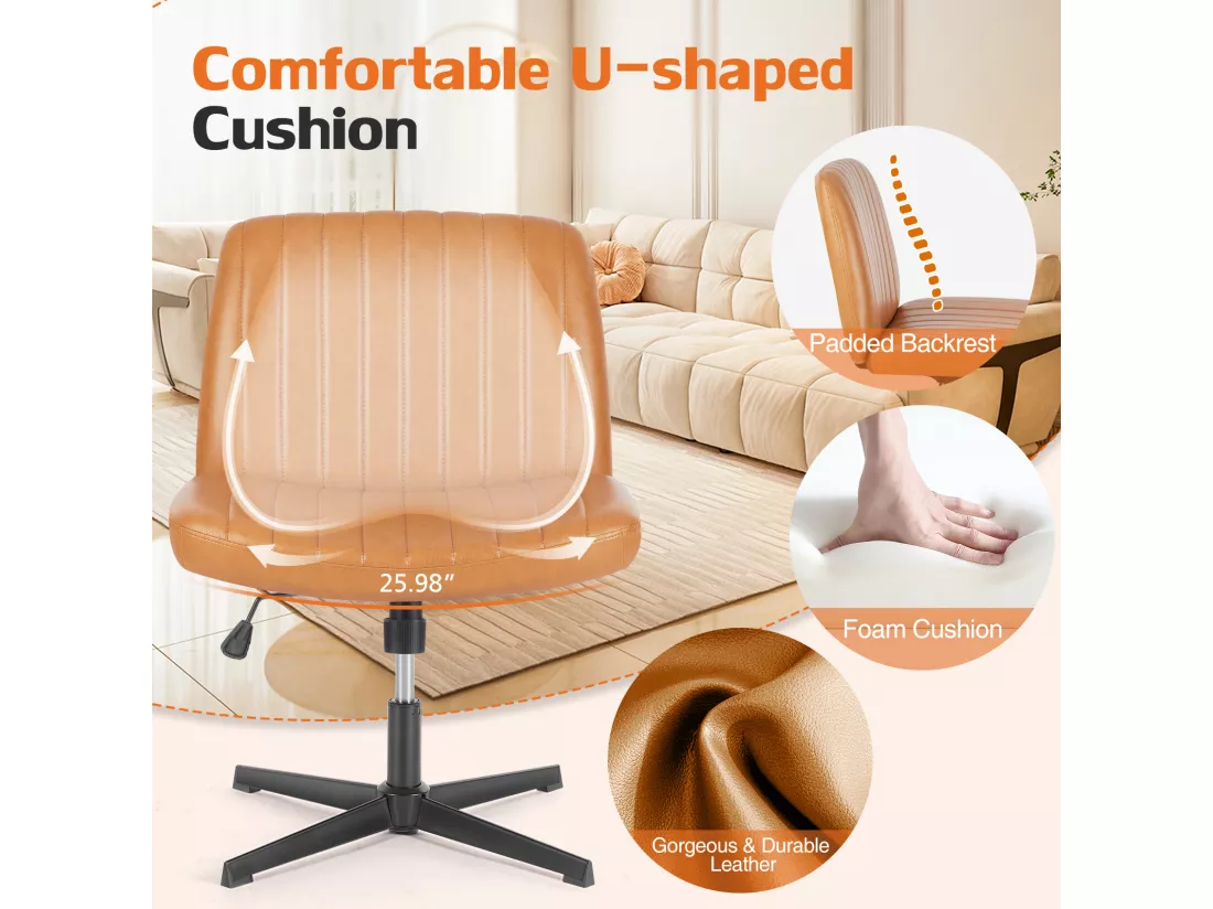 Chaise de bureau,Chaise à pieds croisés,Chaise de bureau sans bras,PU,marron