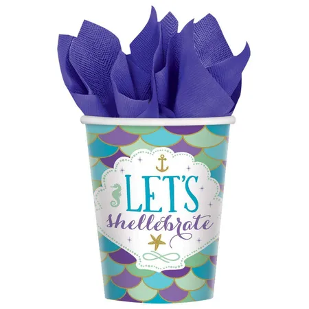 amscan 8 Papierbecher Mermaid Wishes, 266 ml