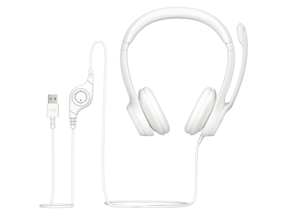 Logitech - H390 Headset med ledning til pc/laptop, stereohovedtelefoner med støjreducerende mikrofon, USB-A HVID