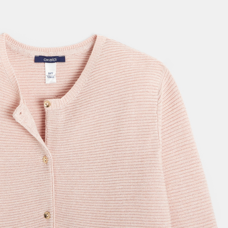 Gilet boutonné à côtes Ottoman rose fille
