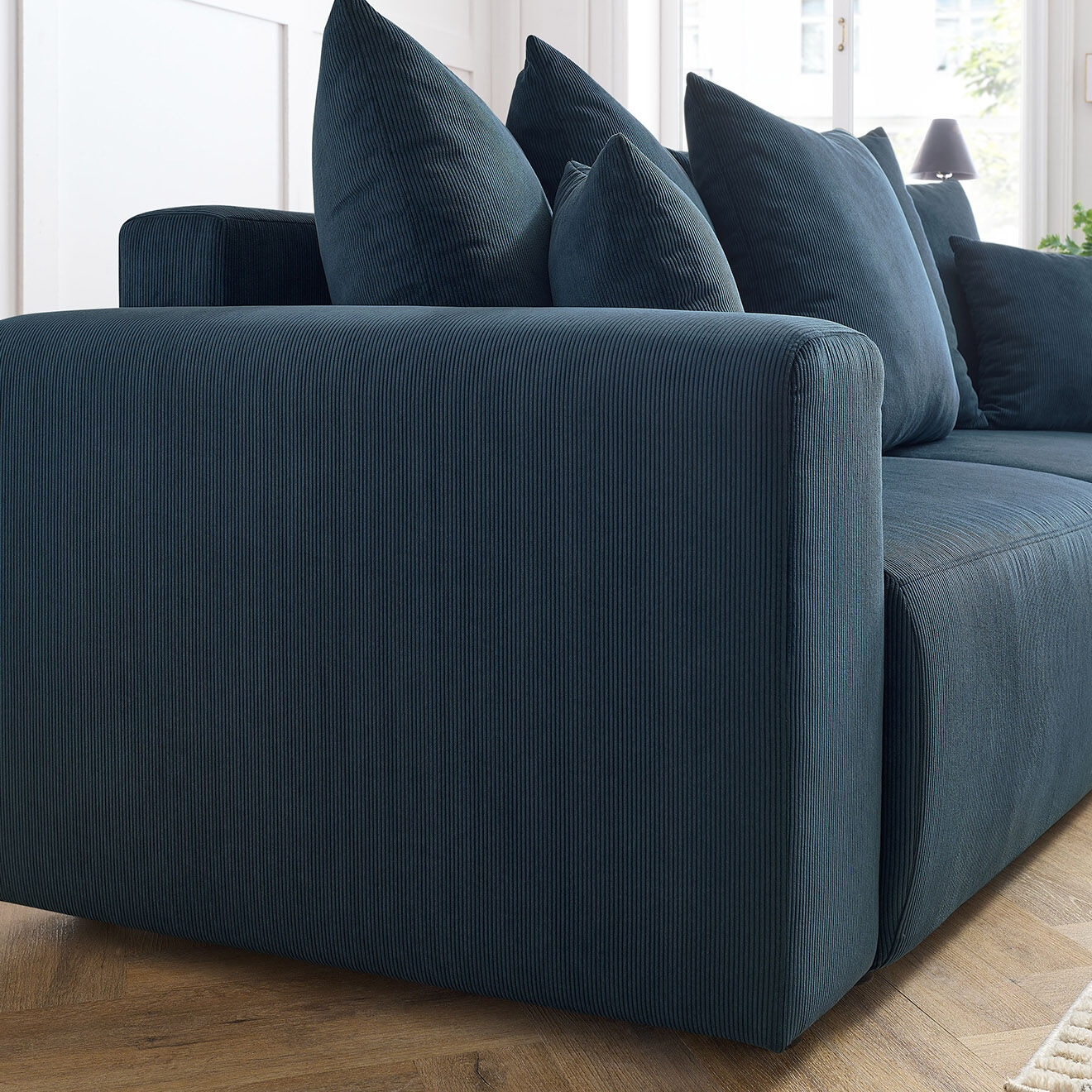 Bobochic Canapé droit fixe 3 places envy velours côtelé bleu foncé - 240x100x95 cm