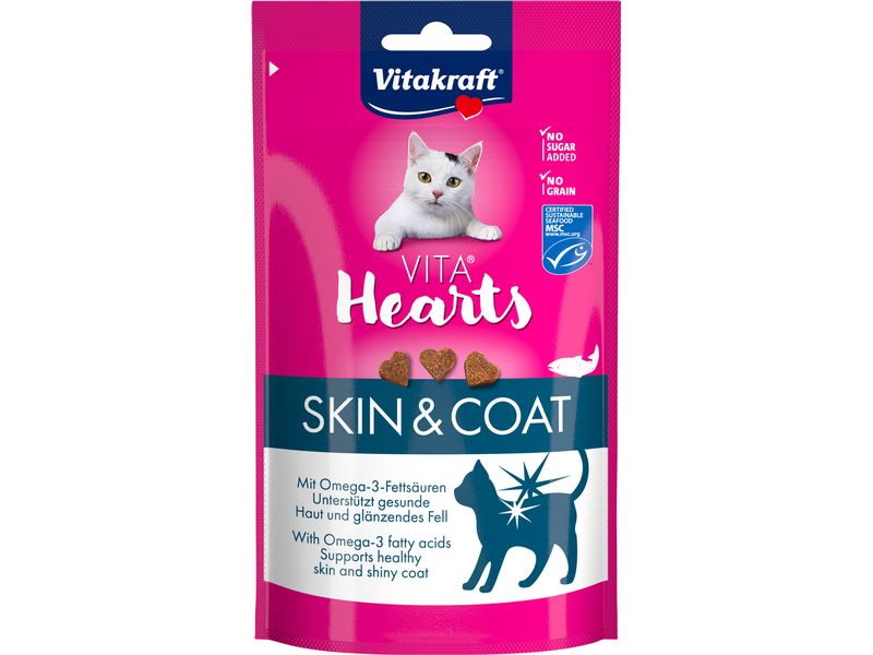 Vitakraft Katzen-Snack Vita Hearts SkinCoat Lachs 40g Softe, funktionale Snacks für Katzen