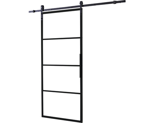 Intersteel Cubo Basic schuifdeur complete set, zwart, met gehard veiligheidsglas (ESG) satijnglans, 98x215 cm, inclusief deurblad, Basic schuifdeurbeslag en krukset.