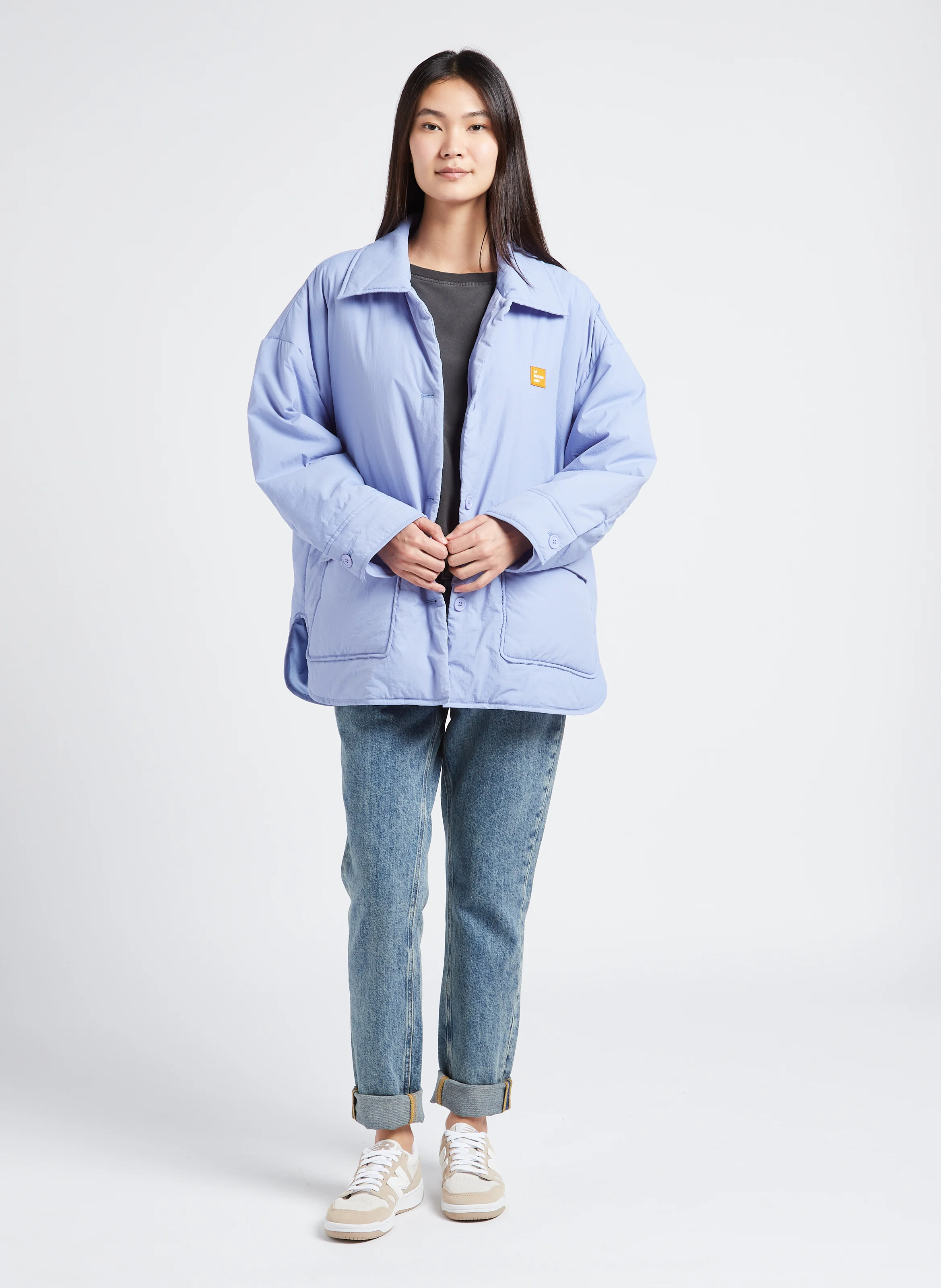 PYMAZ - Tee-shirt oversize col rond en coton mélangé | Gris