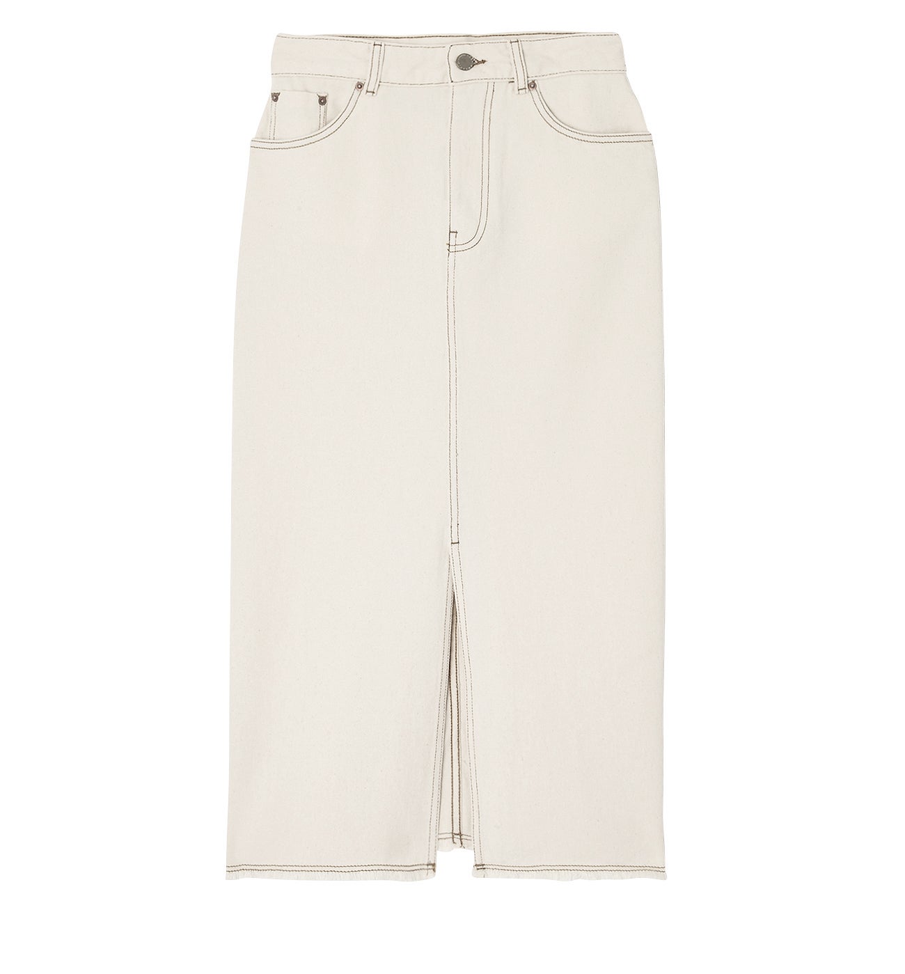 Jupe midi fendue en toile - Ecru