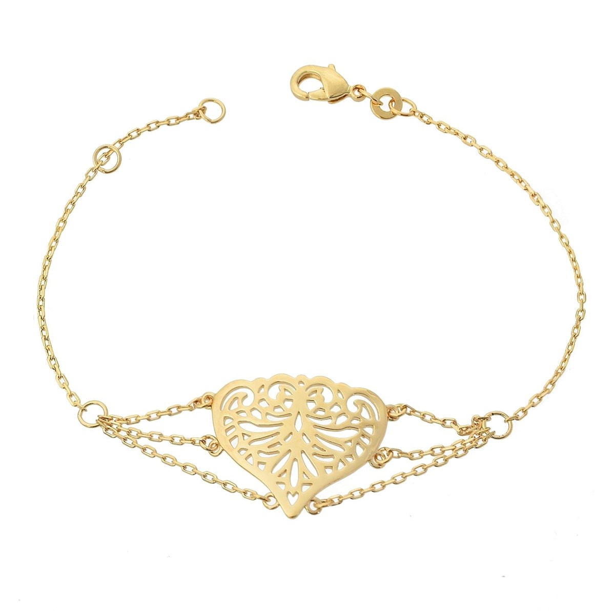 Bracelet coeur ciselé 3 rangs Plaqué OR 750 3 microns