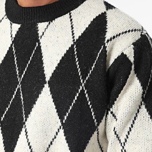 Pull à Carreaux Beige Noir