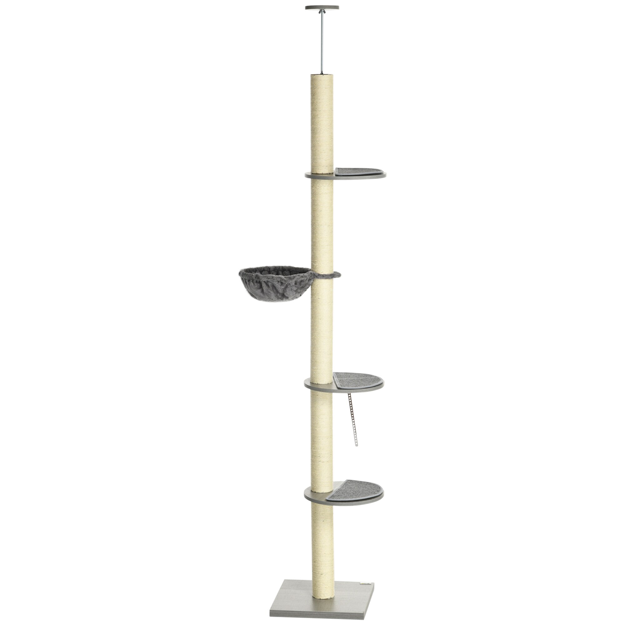 PawHut Deckenhoherkratzbaum mit Hängematte grau, natur 40L x 40B x 230-250H cm