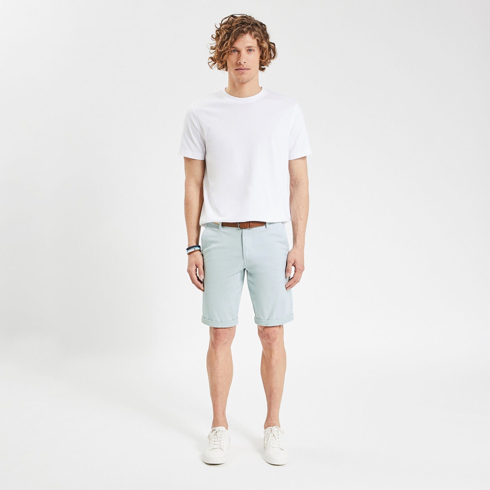 Bermuda chino uni avec ceinture Bleu clair