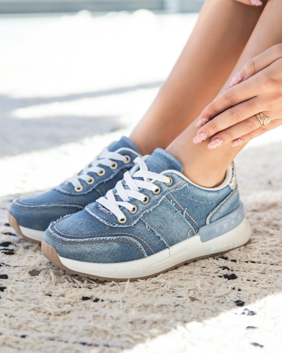 Basket femme denim bleu jeans à lacets - Helga