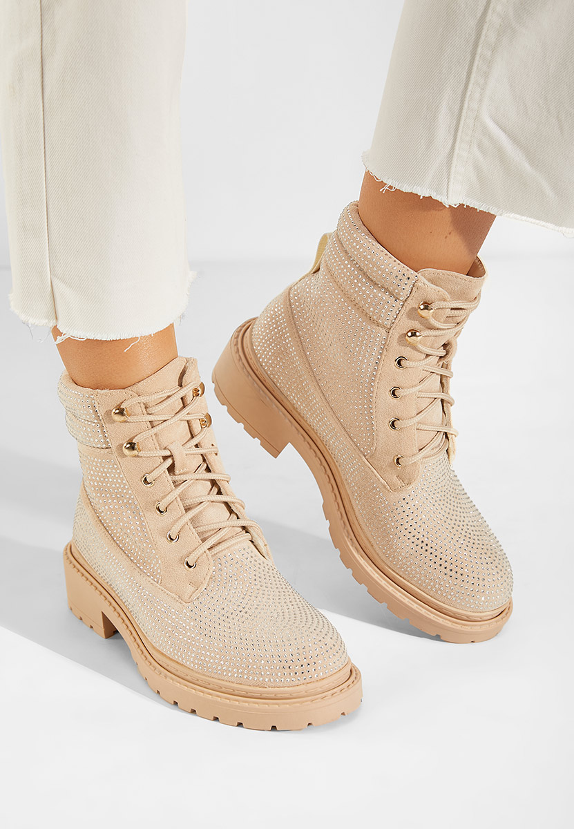 Bottines à lacets femme beige Preta