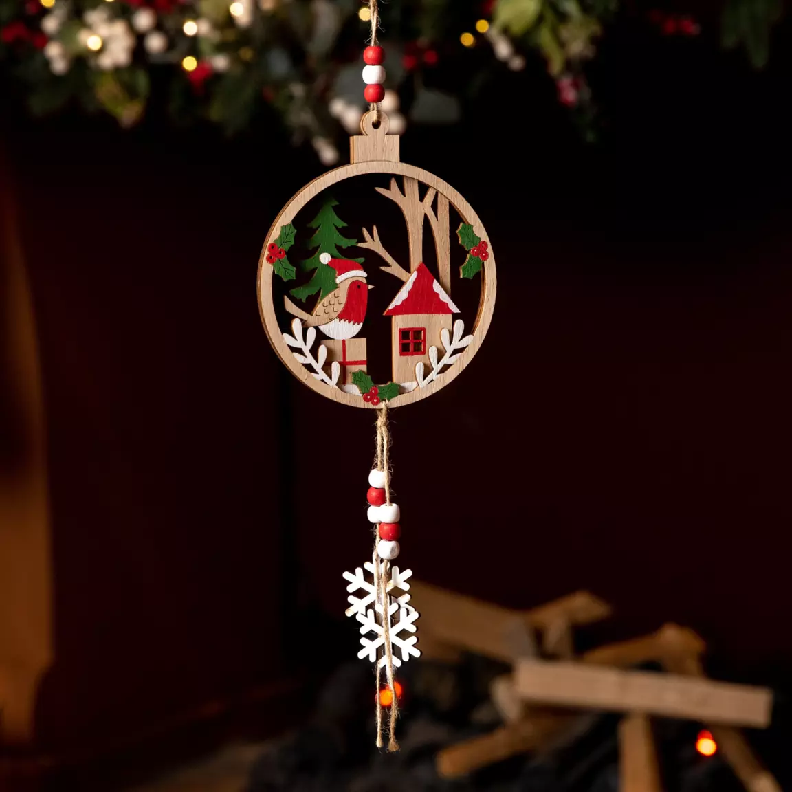 Couronne de sapin à suspendre (H30 cm) Becky Multicolore