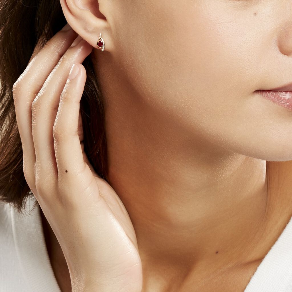 Bijoux D'oreilles Emotion Or Jaune Rubis Diamant