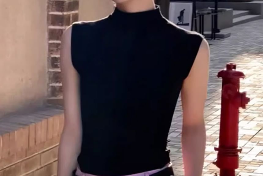 innomori - Set: Mock Neck Plain Tank Top + High Waist Maxi A-Line Rok