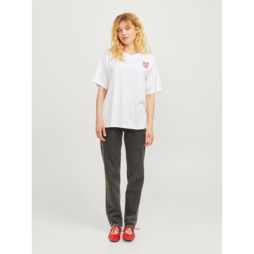 JJXX Josephine Loose T-shirt, Blanc de Blanc/Red, XL