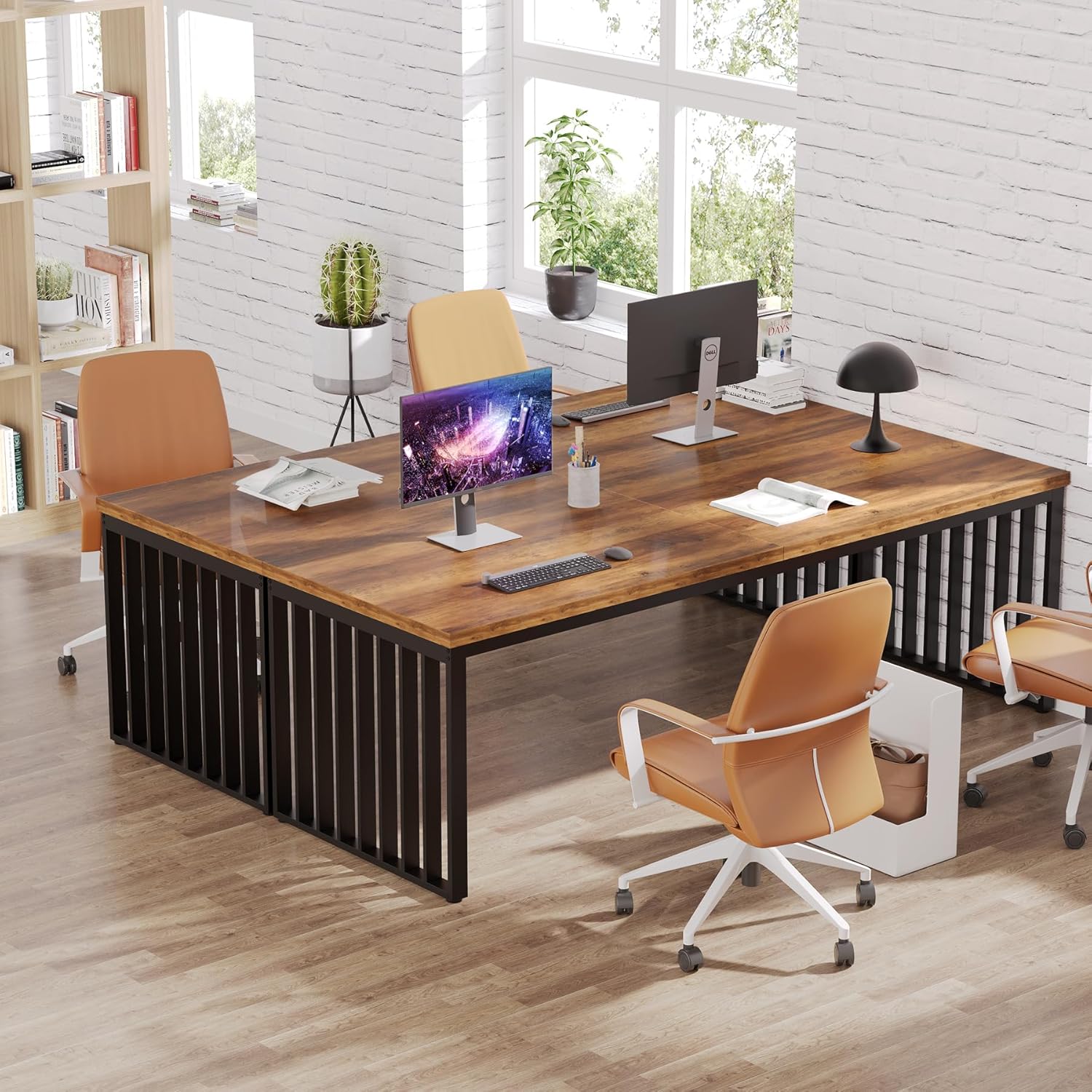 Tribesigns 180 cm Schreibtisch, großer Computertisch PC Tisch Bürotisch mit robustem Metallgestell, Arbeitsstation für Home Office zu Hause Schreibtische, Konferenztisch (ohne Stuhl) (Braun)