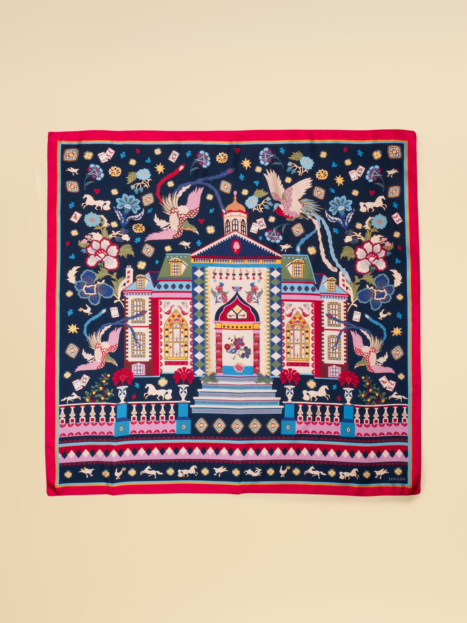Marineblauw - Joules Bloomfield Square 100% Silk Scarf