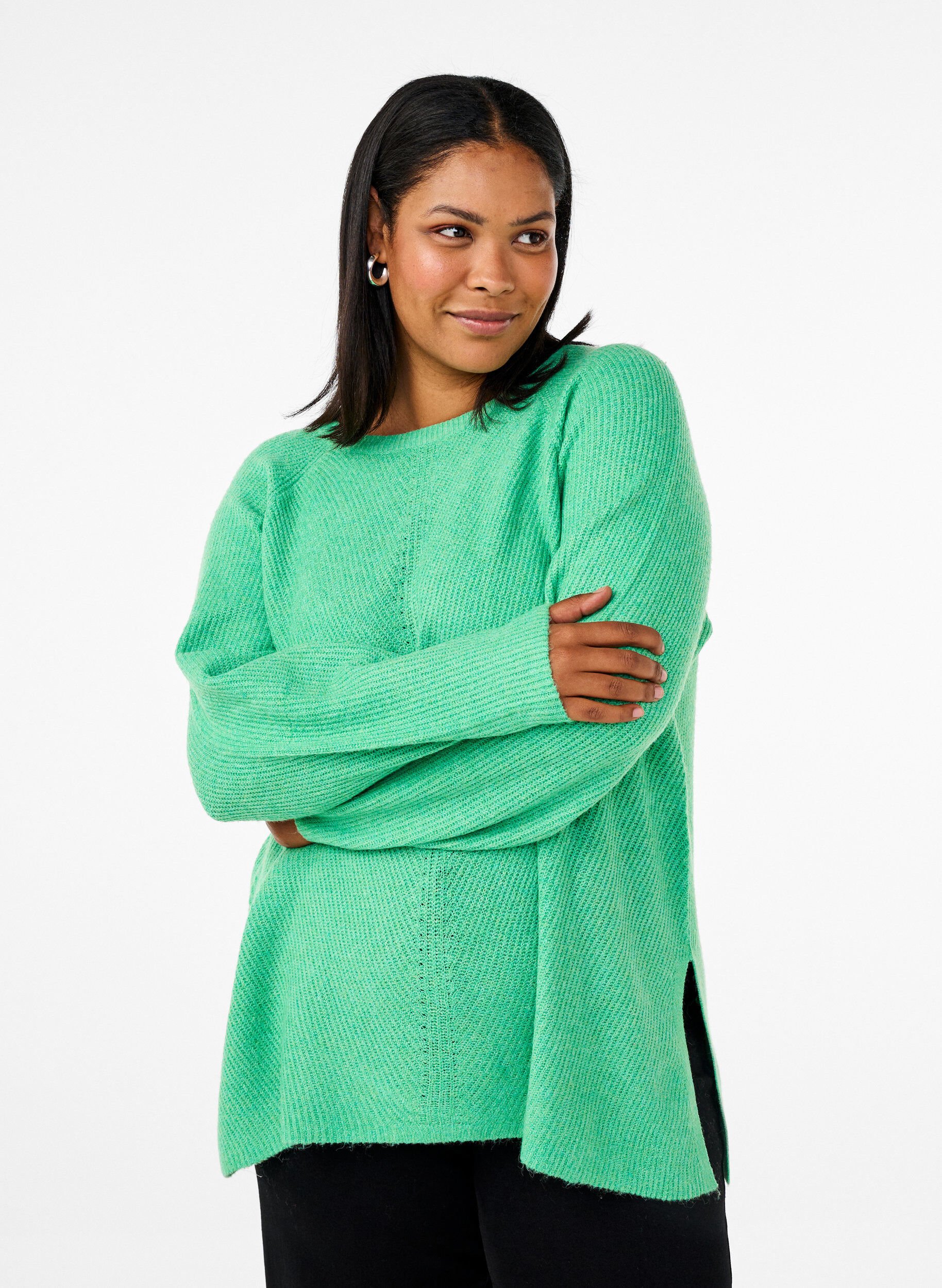 Strikbluse med rund hals