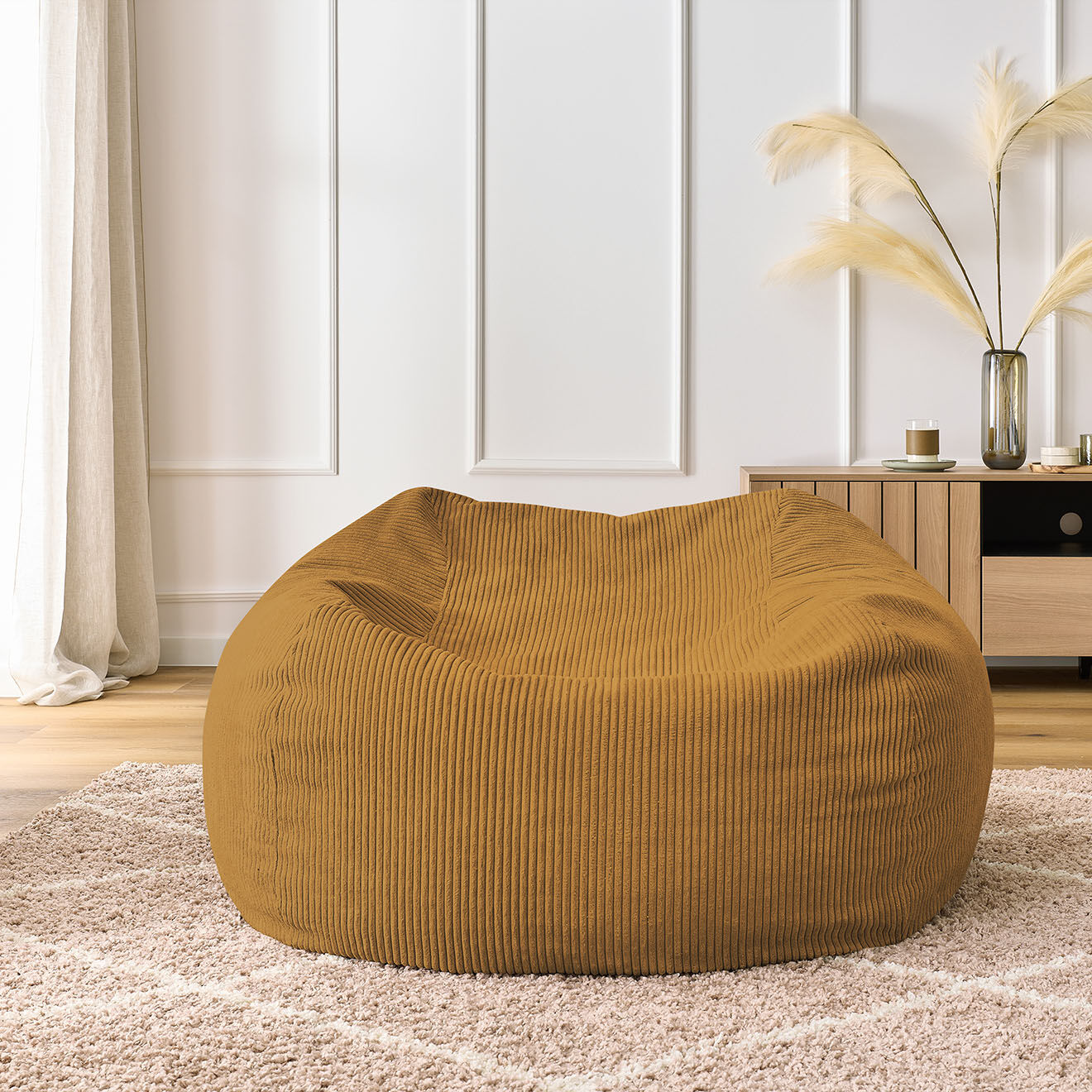 Bobochic Pouf ultra moelleux en Velours côtelé Voltaire jaune - 120x70x60 cm