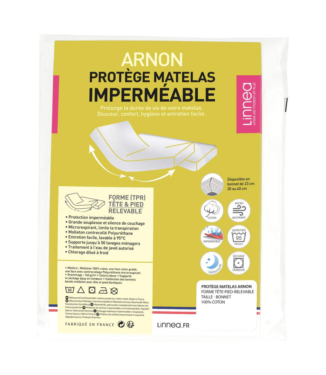 Protège matelas imperméable 2x90x200 cm lit articulé TPR bonnet 23cm ARNON molleton coton contrecol