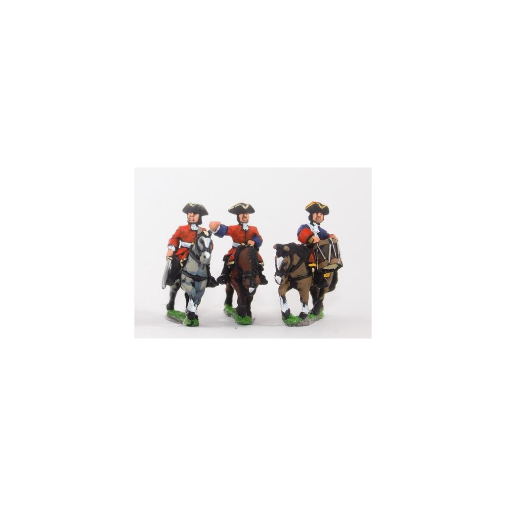 European Armies: Command: Dragoon Officer, Standard Bearer & Drummer in Tricorne